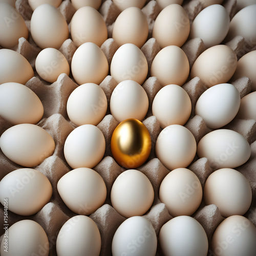 Golden egg in the middle of normal white eggs