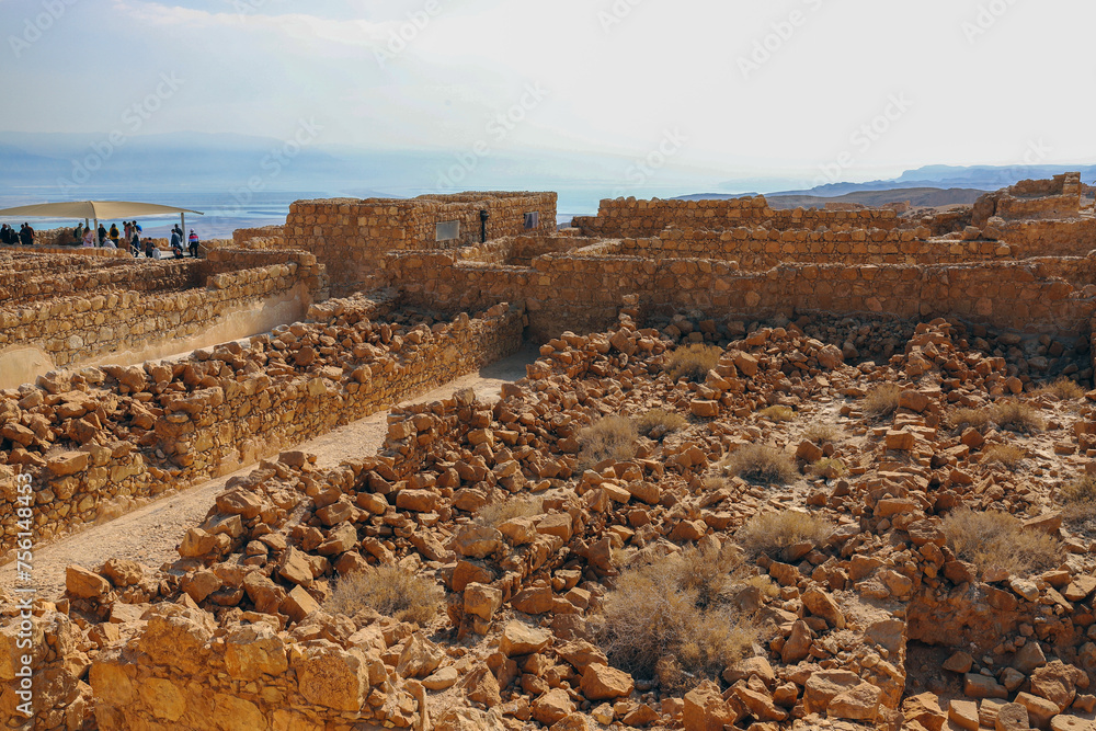 Obraz premium Travel to Israel. Massada fortress. Ancient ruins. 