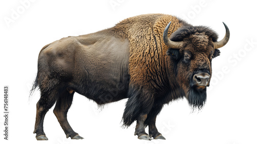 This impressive image features a bison with intricate details emphasizing its rugged fur and strong stature  against a plain white background