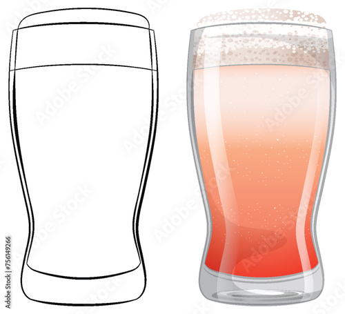 Vector illustration of beer glasses, one empty, one full.
