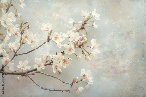 Soft focus image of delicate cherry blossom branches in early spring.