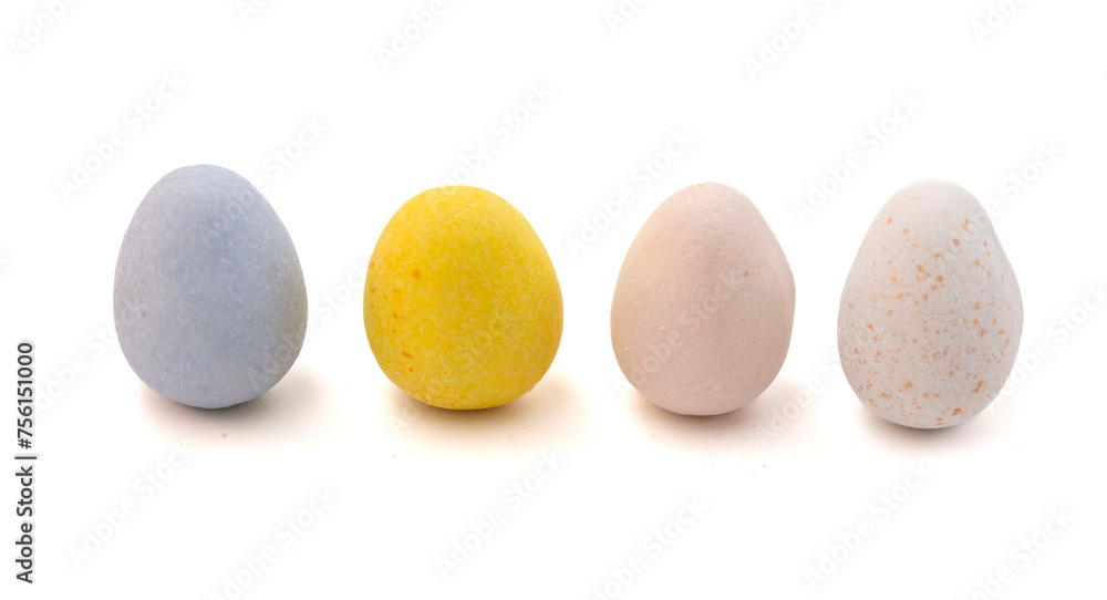 Mini Multicolored Candy Coated Chocolate Easter Eggs Isolated on a White Background Mini Multicolored Candy Coated Chocolate Easter Eggs Isolated on a White Background