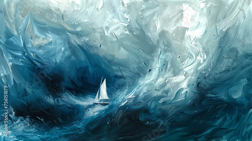 Abstract art capturing the chaos of a stormy sea, with turbulent