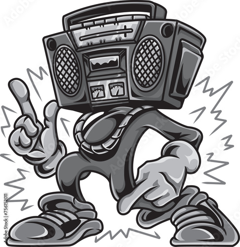 Radio Characters Dancing Black and White Illustration (ID: 756152011)