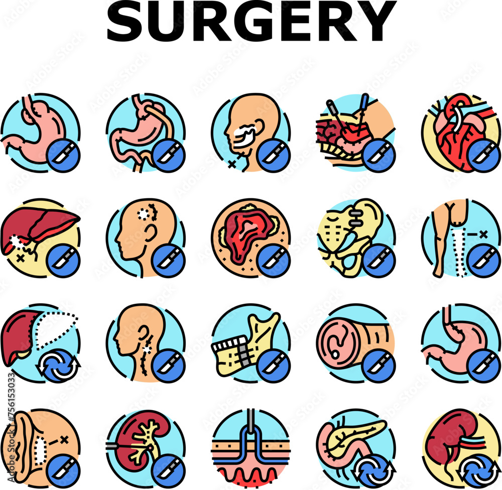 Vektorová grafika „surgery operate room invasive icons set vector ...