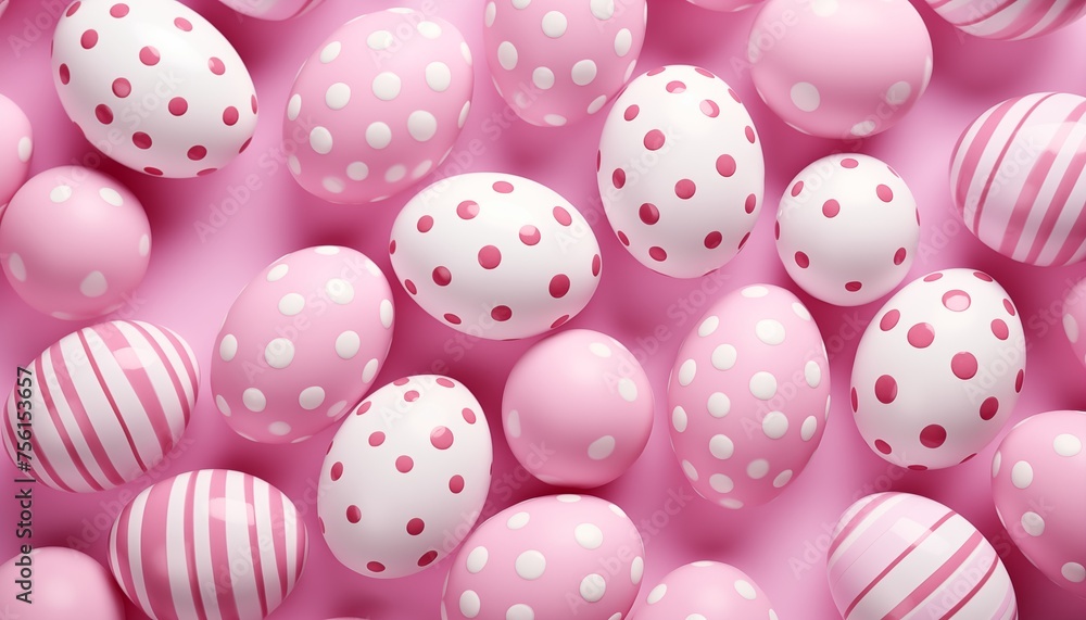easter pink white eggs with decoration, polka dots