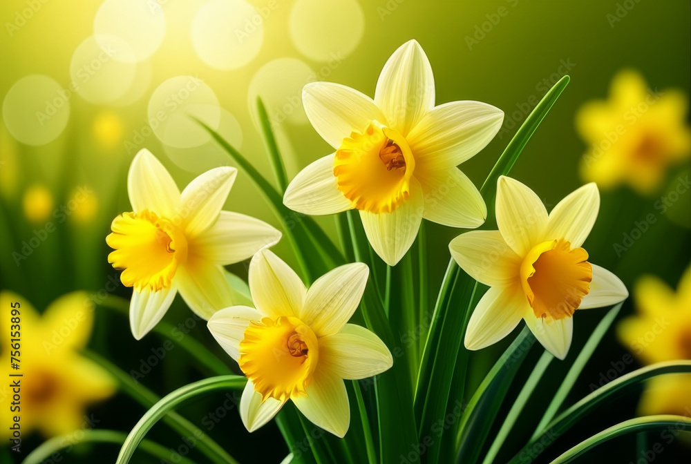 Fototapeta premium Daffodils in the garden. Spring background with flowers.