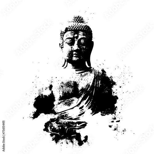 Meditating buddha statue in black and white