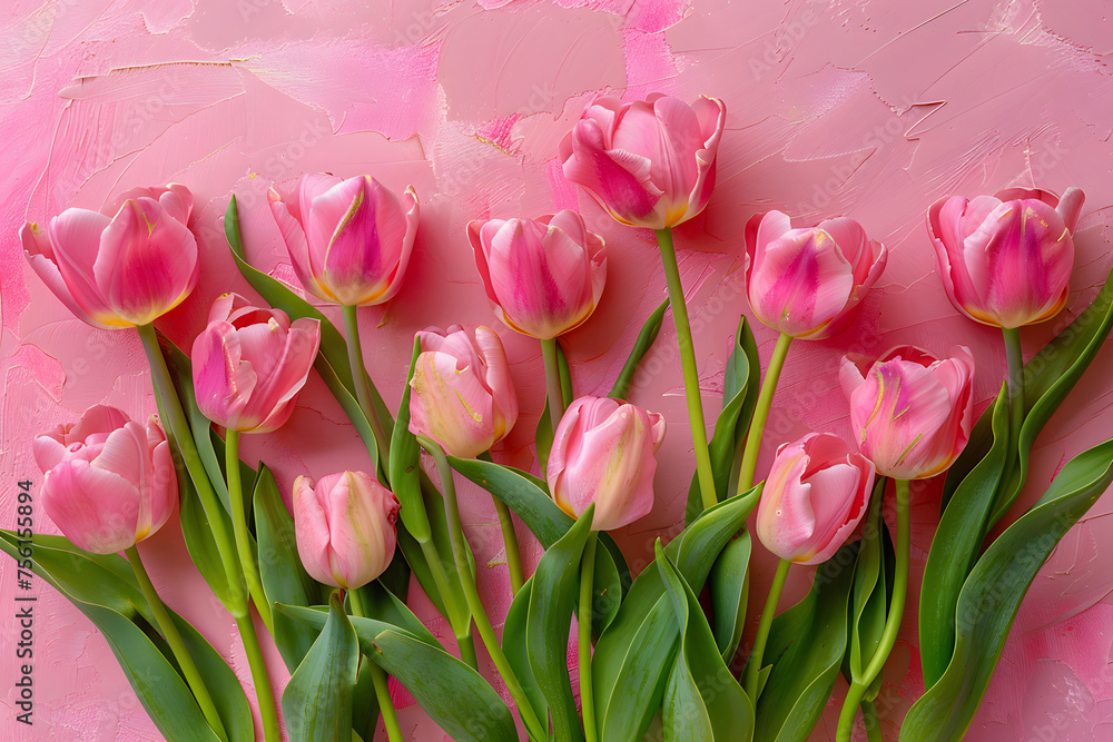 Naklejka premium ピンクのチューリップの花とピンクの背景