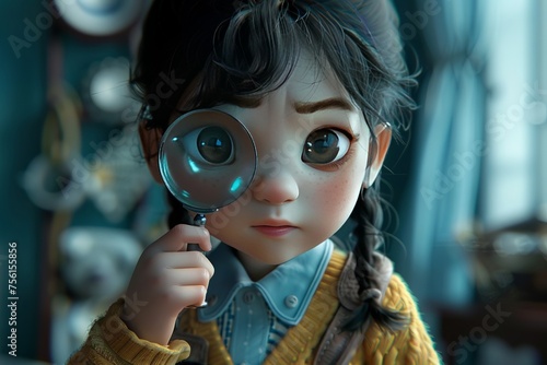 little girl with magnifiying glass  photo