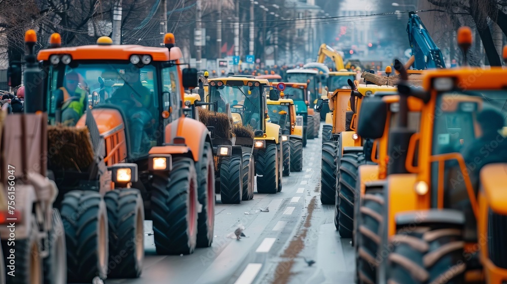 many tractors blocked city streets many tractors blocked city streets