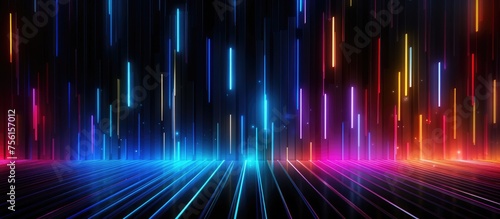 Dark Empty Background with Neon Lights and Multicolored Glow