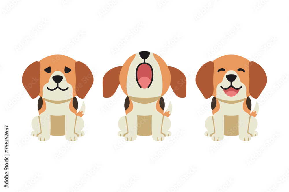 Set of vector cartoon character cute beagle dog for design. Set of vector cartoon character cute beagle dog for design.