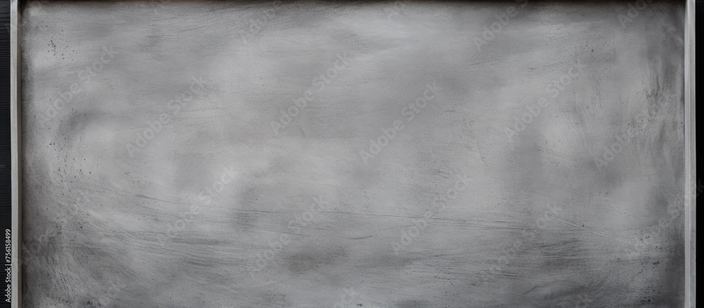 A close up of a chalkboard with a black frame, showing grey tints and shades like a monochrome photograph. The cloud pattern resembles cumulus clouds, creating a sense of darkness against the horizon - obrazy, fototapety, plakaty 
