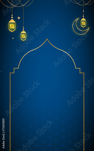 Elegant blue Islamic Ramadan portrait background