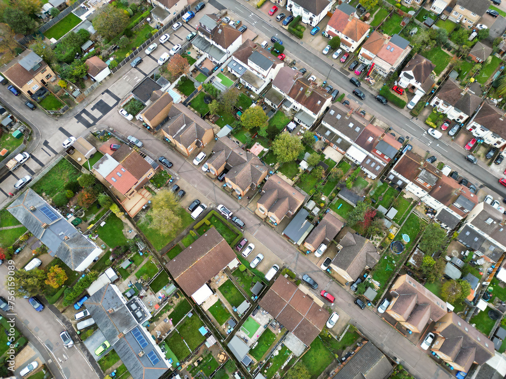 Aerial View of Residential District and Real Estate Homes at Hemel Hempstead City of England UK. November 5th, 2023 Aerial View of Residential District and Real Estate Homes at Hemel Hempstead City of England UK. November 5th, 2023