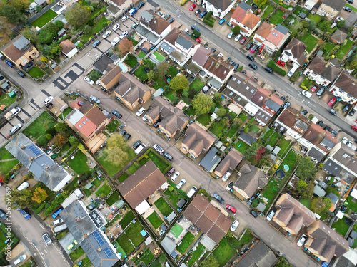 Aerial View of Residential District and Real Estate Homes at Hemel Hempstead City of England UK. November 5th, 2023