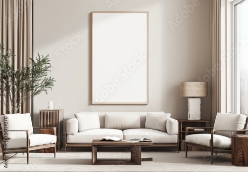 Frame mockup, Inviting Living Room Interior with Modern Furniture photo