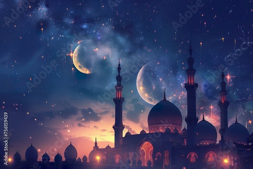 Holy Ramadan Kareem moon month of fasting for Muslims. Copy Space