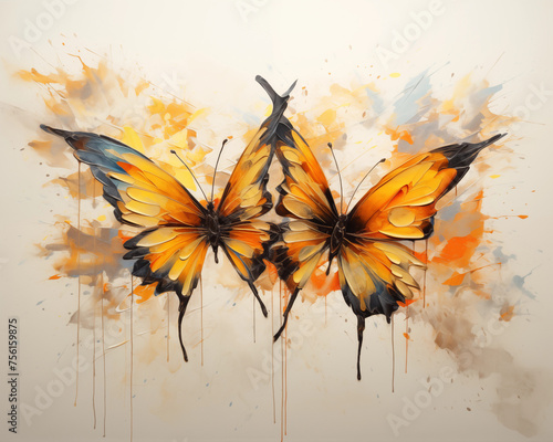 Watercolor painting of a pair of butterflies. Butterflies are often used in love stories. Used for making posters, postcards, brochures and wallpaper. © ongart
