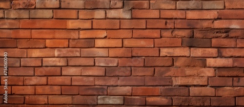 Close up of a brown brick wall with rectangular bricks creating a pattern. The building material is a composite of brick and wood, with various tints and shades