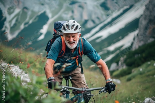 Senior Man Riding BIke On Mountain © Hungarian