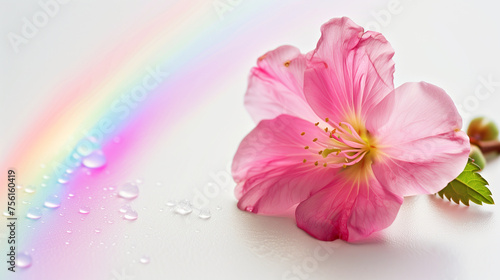 Pink Hibiscus Flower with Rainbow Background photo