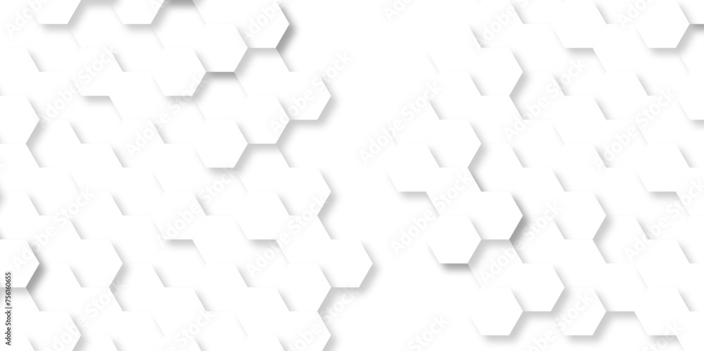 Abstract white background with hexagons. Abstract hexagon polygonal pattern background vector. seamless bright white abstract honeycomb background.	 - obrazy, fototapety, plakaty 