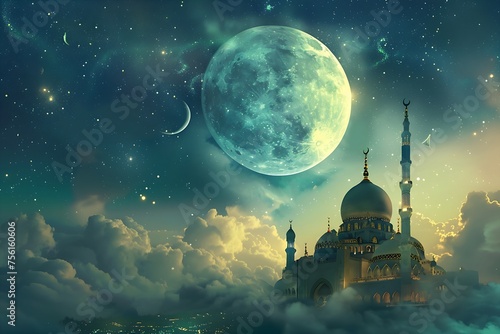 Holy Ramadan Kareem moon month of fasting for Muslims.  Copy Space © Nim
