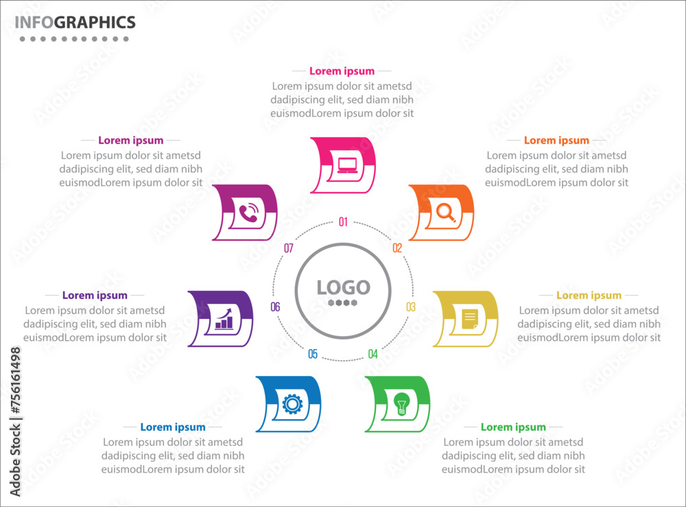 Circle infographic template with 7 options for presentations. Vector infographic design template. diagram, number options. Data visualization. Business concept with 7 steps, seven process. Circle infographic template with 7 options for presentations. Vector infographic design template. diagram, number options. Data visualization. Business concept with 7 steps, seven process.