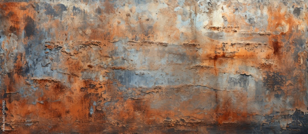 A close up of a brown rusty metal surface resembling a painting of natural landscape, with water and bedrock elements. The rectangle shape adds a unique touch to the art