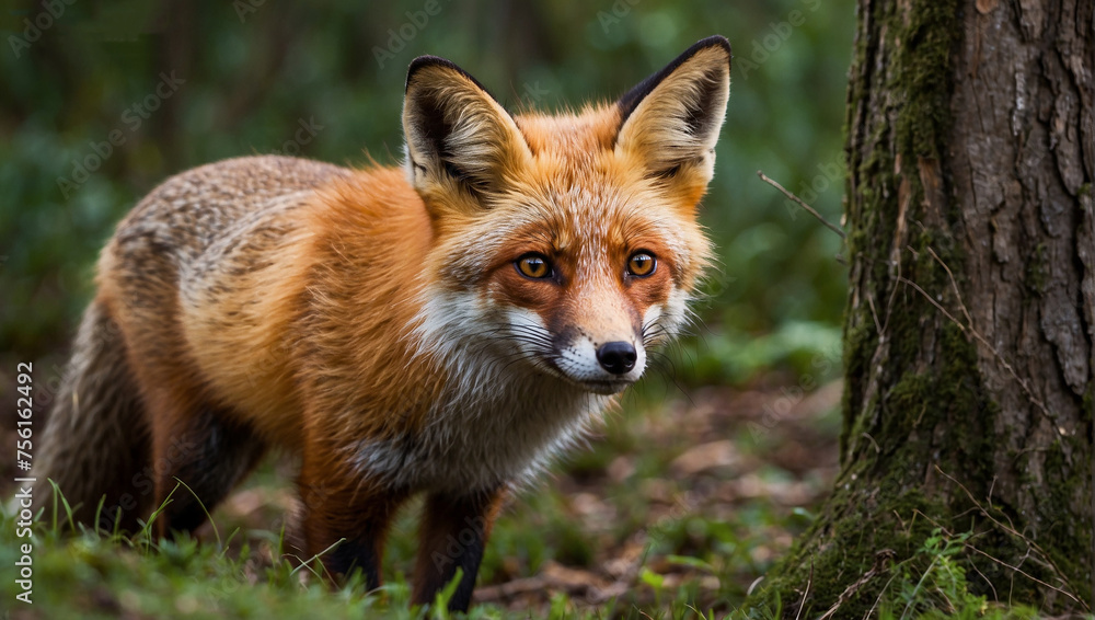 red fox Vulpes in forest red fox Vulpes in forest