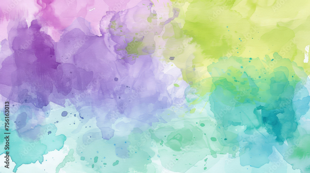 Lime, violet and teal abstract watercolor background for graphic design, banner and template. Multicolor watercolor texture