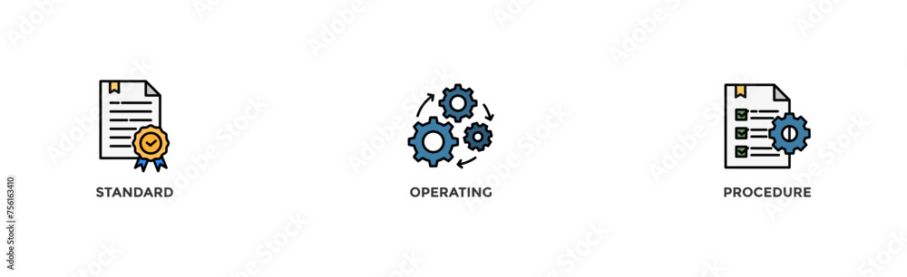 SOP banner web icon vector illustration concept for the standard operating procedure with an icon of instruction, quality, manual, process, operation, sequence, workflow, iteration, and puzzle SOP banner web icon vector illustration concept for the standard operating procedure with an icon of instruction, quality, manual, process, operation, sequence, workflow, iteration, and puzzle