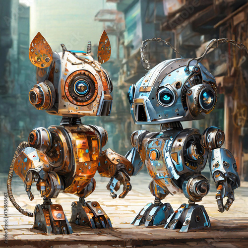 메탈로 만들어진 동물 모양의 로봇 친구들