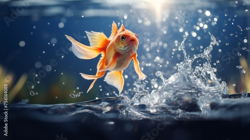 Goldfish jumping out of the water © HAMEEDA