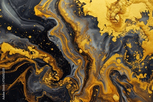Black gold abstract marble fluid liquid paint