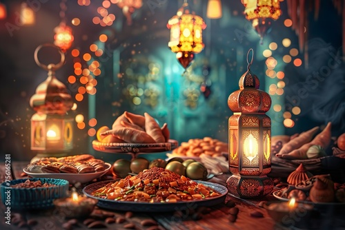 Holy Ramadan Kareem moon month of fasting for Muslims.  Ramdan Iftar.