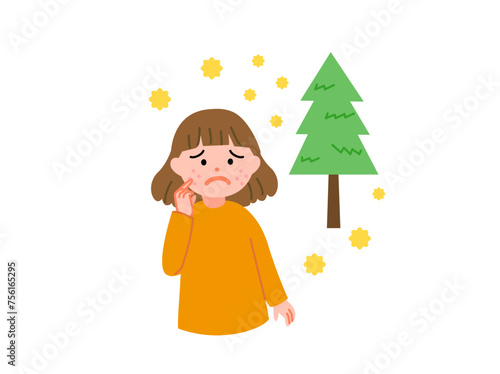 イラスト素材: 花粉症の女の子　肌荒れ