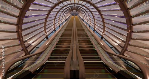 Fototapeta Naklejka Na Ścianę i Meble -  Escalator and stairs in modern architecture. 3D rendering.