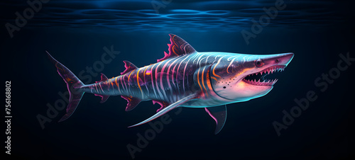 The ferocious helicoprion fish is chasing its prey, si generative photo