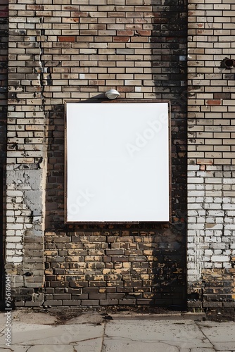 Blank poster on a brick wall setup.