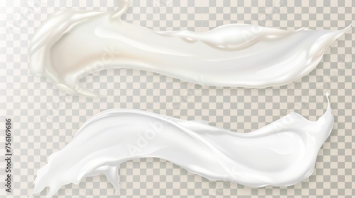 Smear of cream on transparent background that represents a smudge of white cosmetic or body lotion. Smudge of face cosmetic or body cream on transparent background. Creamy fluid sample. photo