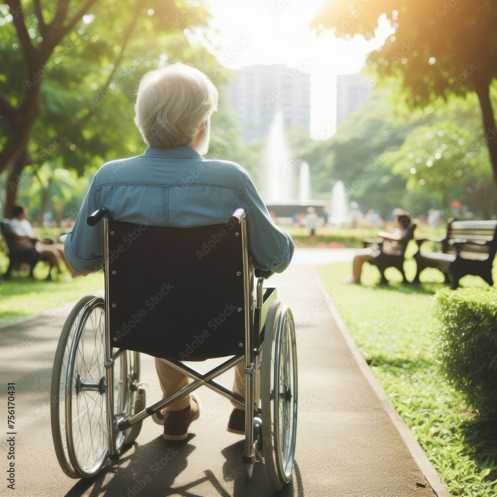 An old man in a wheelchair in the park. An alone old man with disability An old man in a wheelchair in the park. An alone old man with disability