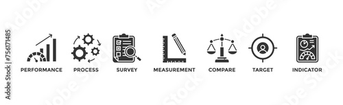 Benchmarking banner web icon vector illustration concept for the idea of business development and improvement with an icon of performance, process, survey, measurement, compare, target, and indicator