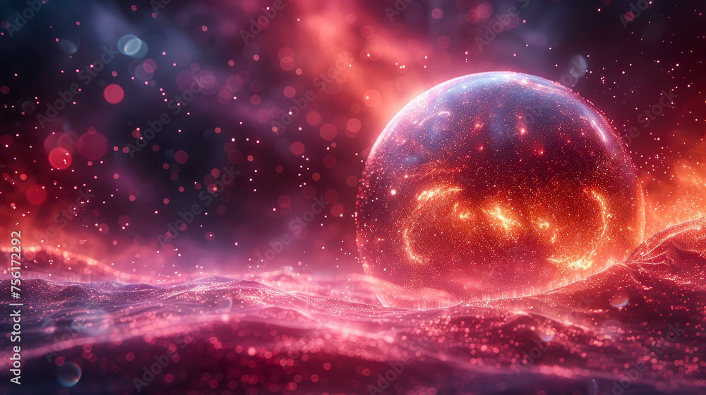 crystal sphere with glowing particles. Futuristic background