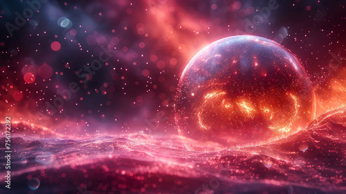 crystal sphere with glowing particles. Futuristic background