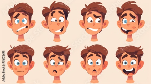 It includes elements for creating various facial expressions, including slits, lips and brows. Cartoon modern illustration set of customizable head elements of cute child. photo