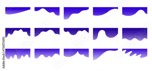 Set of blue gradient separators shapes for website. Curve Lines, circles, wave dividers for Top or Bottom Page. Frame of header