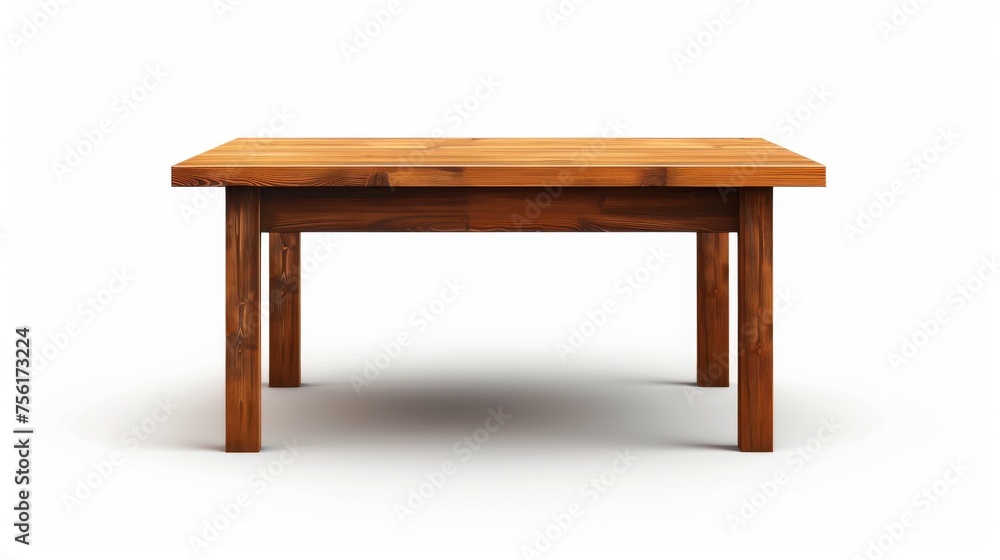A wooden desk is isolated on white background. Modern realistic illustration of a table at the forefront, a kitchen or office interior design element, a bench or shelf mock-up, empty workplace A wooden desk is isolated on white background. Modern realistic illustration of a table at the forefront, a kitchen or office interior design element, a bench or shelf mock-up, empty workplace